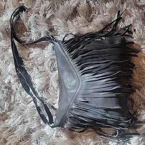 Leather soft, fringe crossbody or shoulder bag by Cut n' Paste, Los Angeles.
